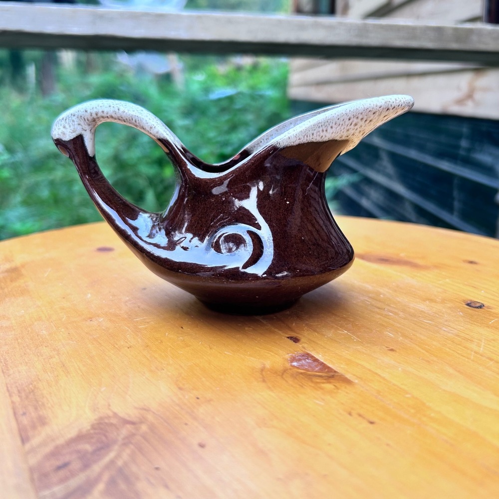 Vintage Brown Drip Glaze Pitcher MCM Ceramic Ewer Retro McMaster Craft Creamer